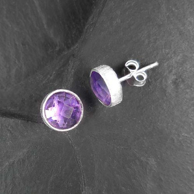 Amethyst Ohrstecker Rund Mattiert